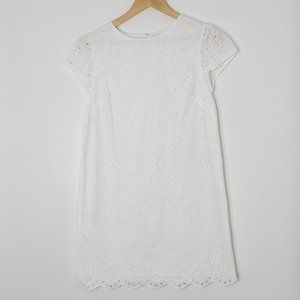 Crown & ivy Womens White Embroidery Cap Sleeve Eyelet Shift Dress Petite Size 2P